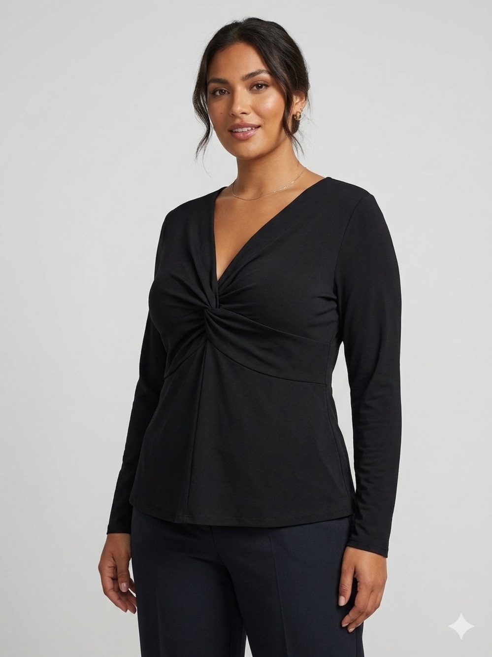 Bulotus Twist‎ Front V-Neck Long Sleeve Top - Black
